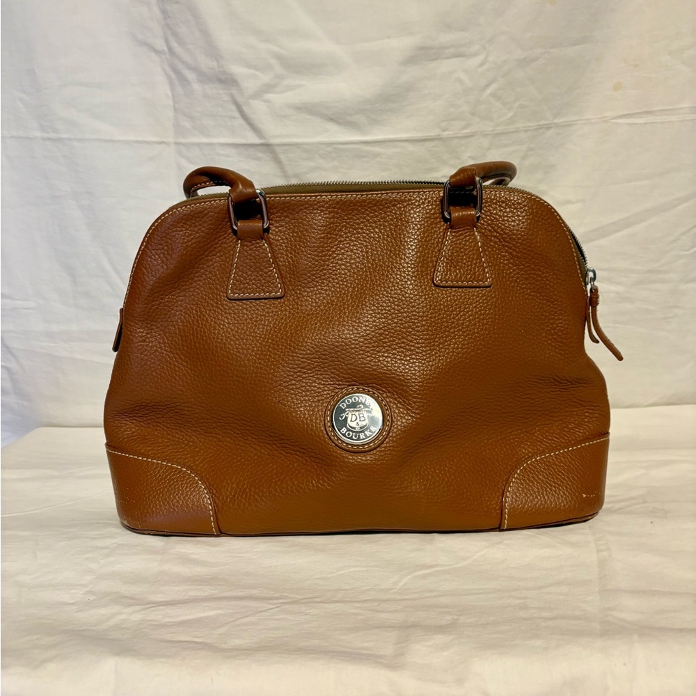 Dooney & Bourke Carmel Brown Pebbled Leather Dome Satchel Shoulder Bag